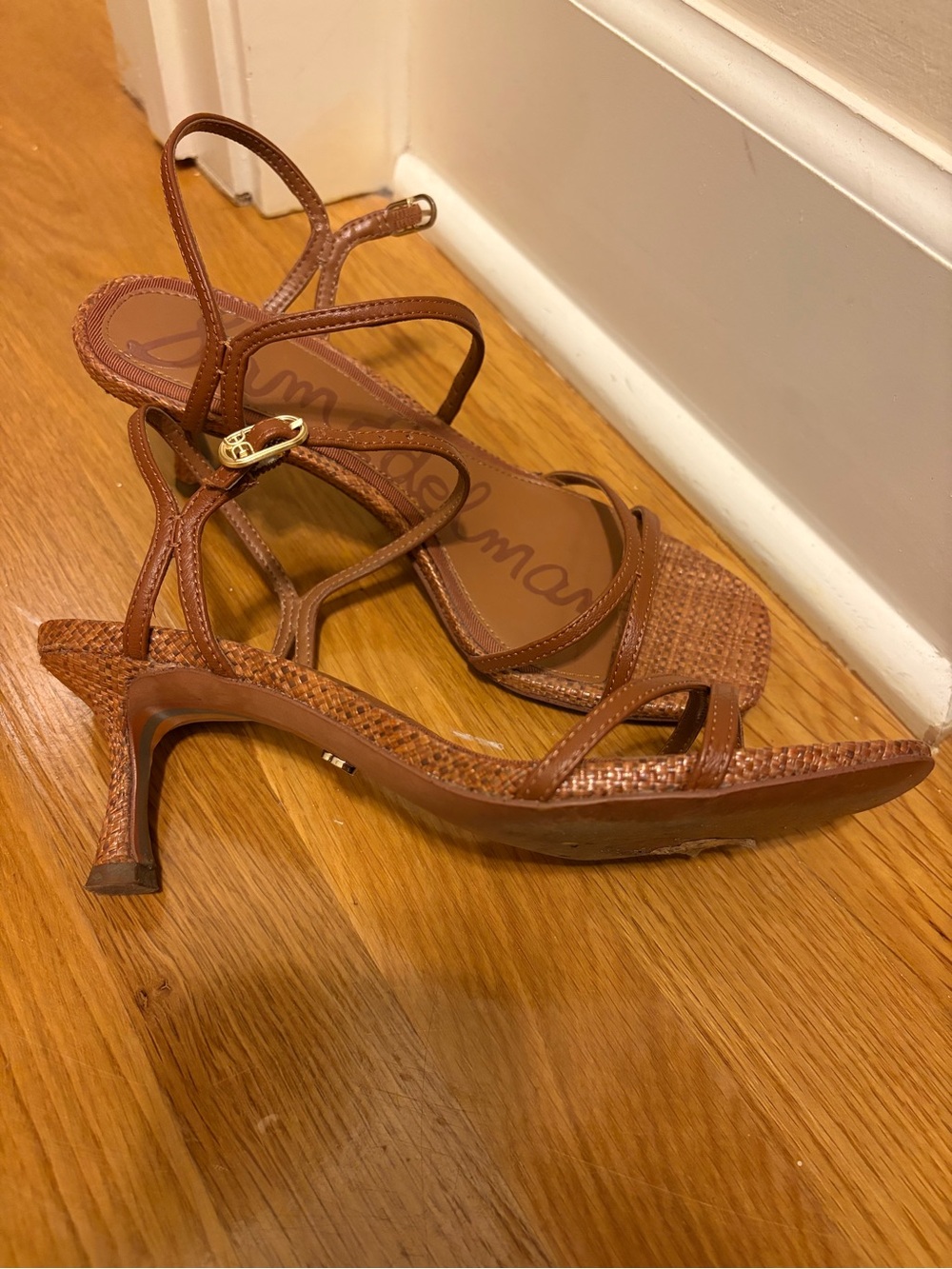 Sam Edelman Cognac Brown Strappy Woven Leather Heels - Picture 3 of 3